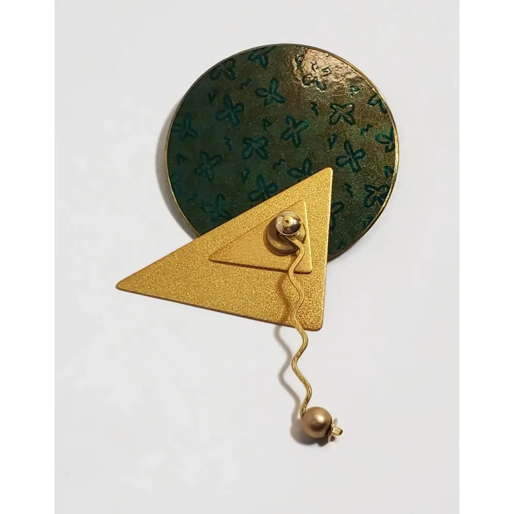 Vintage Kinetic Geometric Brass Pin Brooch